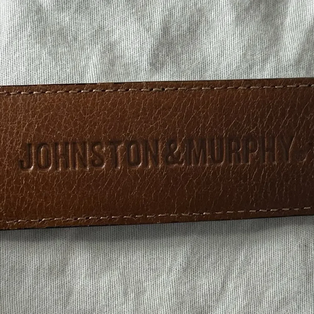 Johnston & Murphy Mens Black Leather Dress Belt SZ 36 Edge Raised Channel Stitch